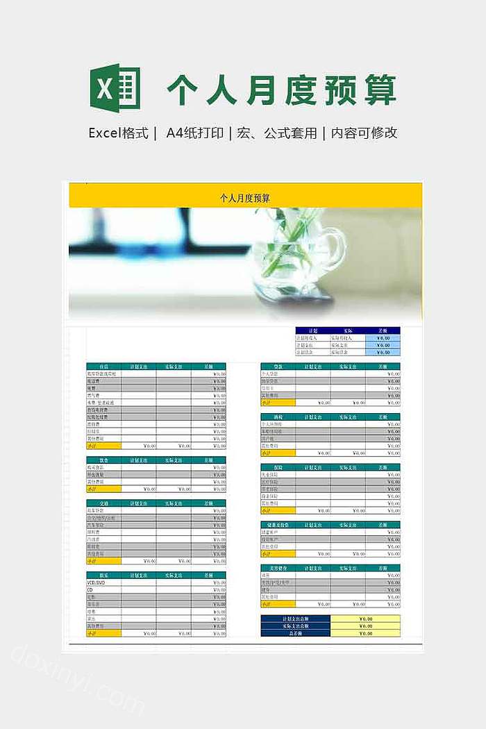 个人月度预算管理表