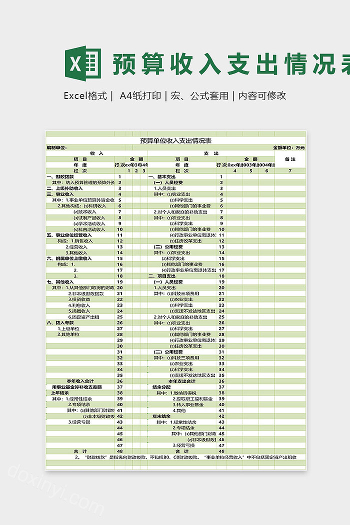 预算收入支出情况表