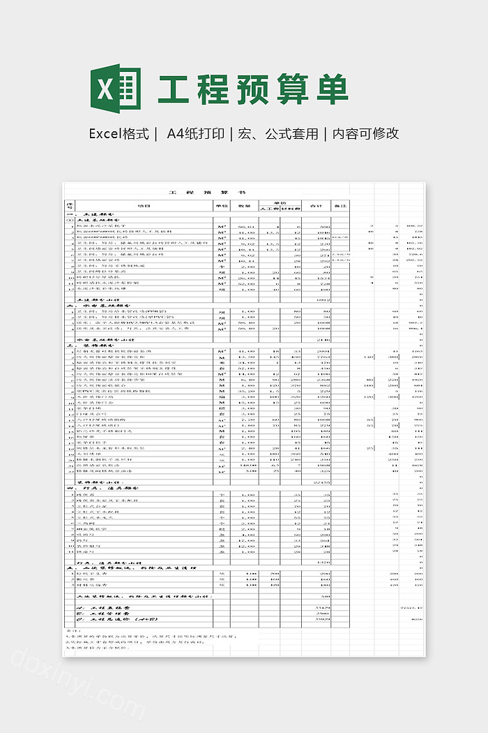 工程预算单