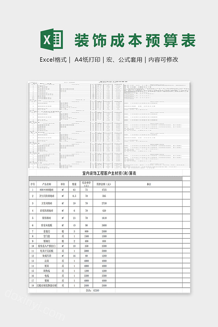 装饰成本预算表