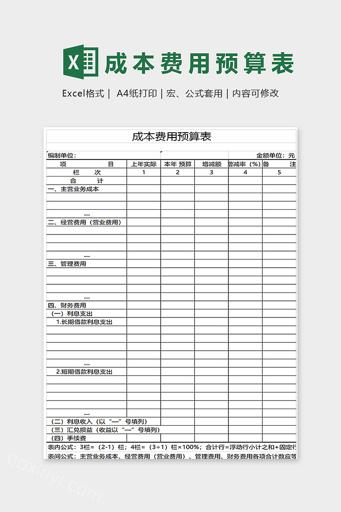 成本费用预算表