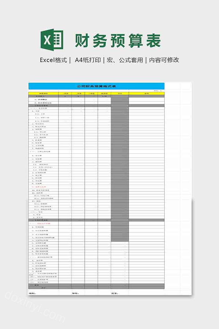 公司企业财务预算表