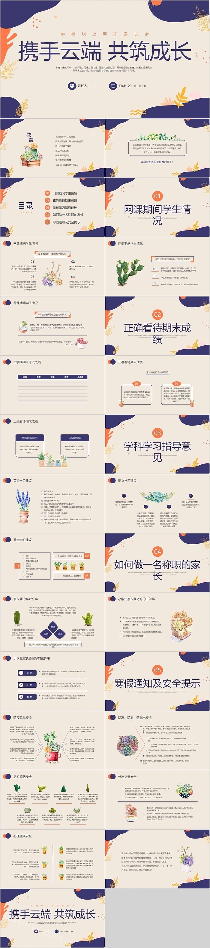 学校线上上学期期末家长会ppt课件