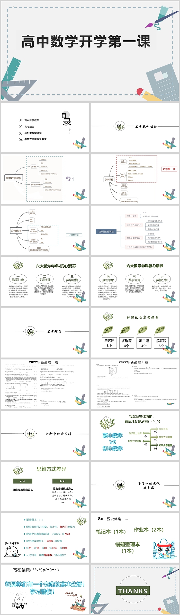 简单精美高中数学开学第一课PPT课件