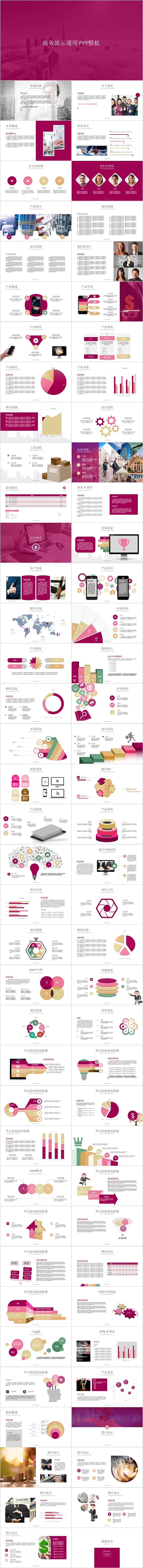 粉色大气商务演示通用PPT模板