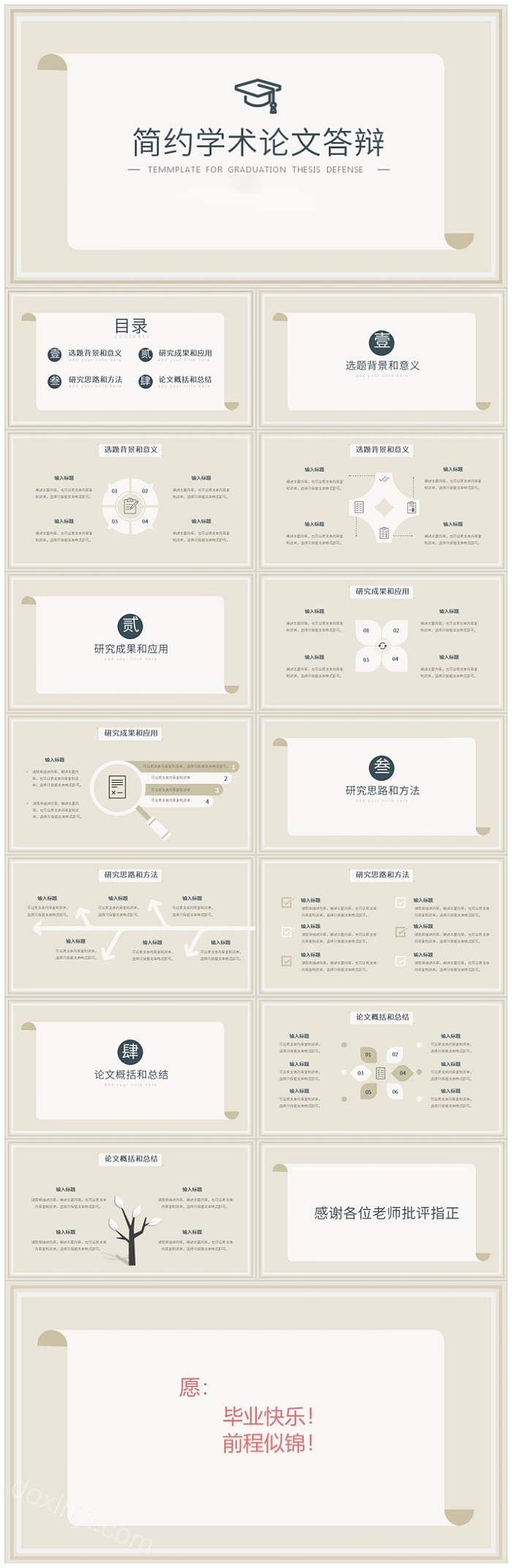 简约大方实用学术风本科研究生学术论文毕业答辩通用PPT模板