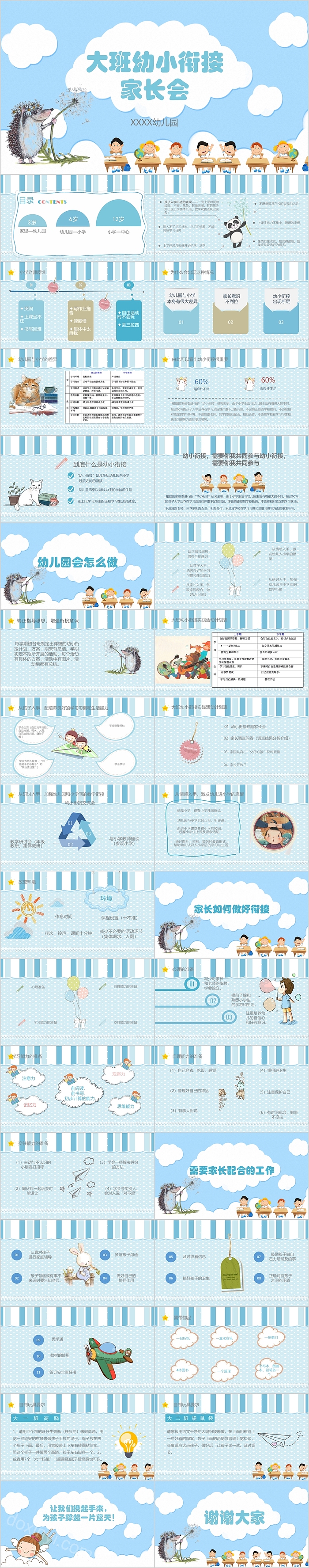 淡蓝色大班幼小衔接家长会幼儿园ppt课件