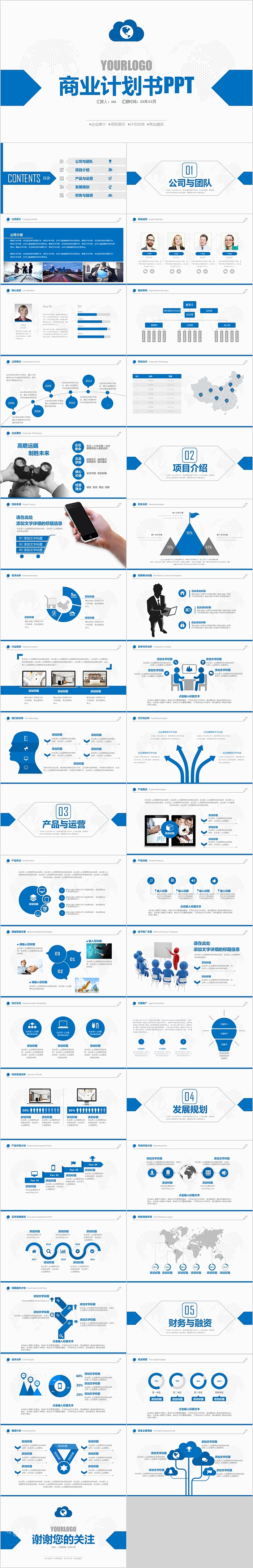 高端蓝色商业计划书PPT模板