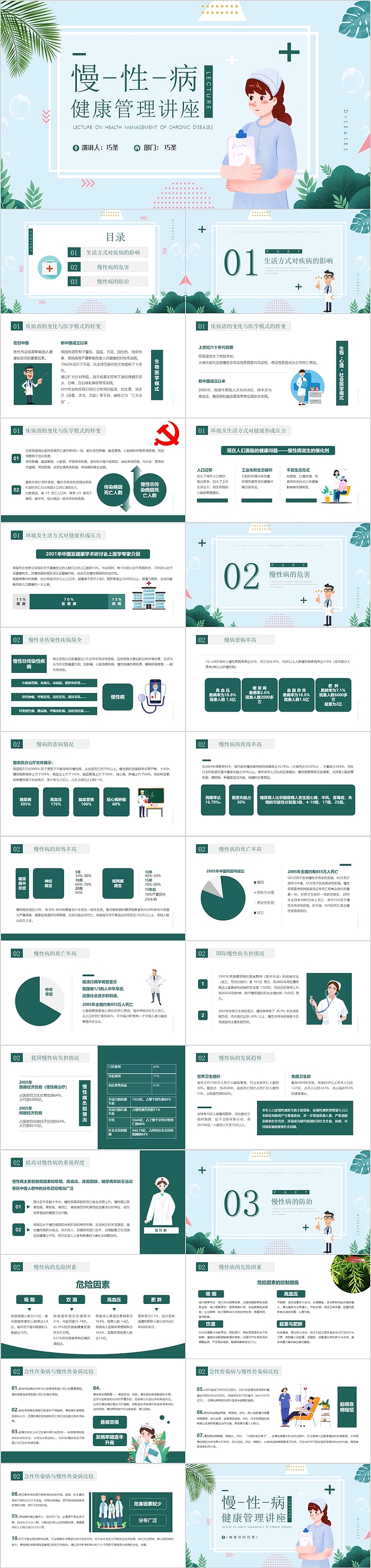 清新简约风慢性病健康管理讲座PPT模板