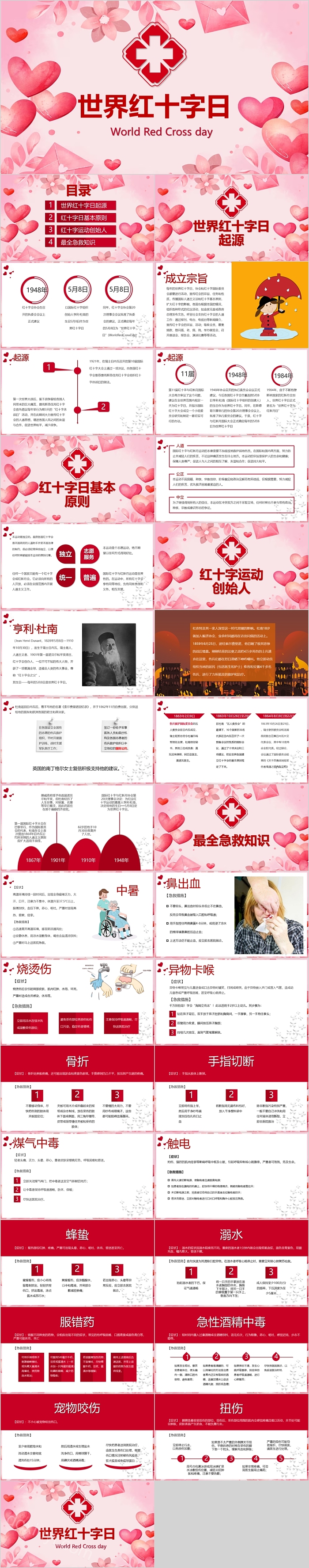 粉红简约风世界红十字日节日介绍宣传PPT模板