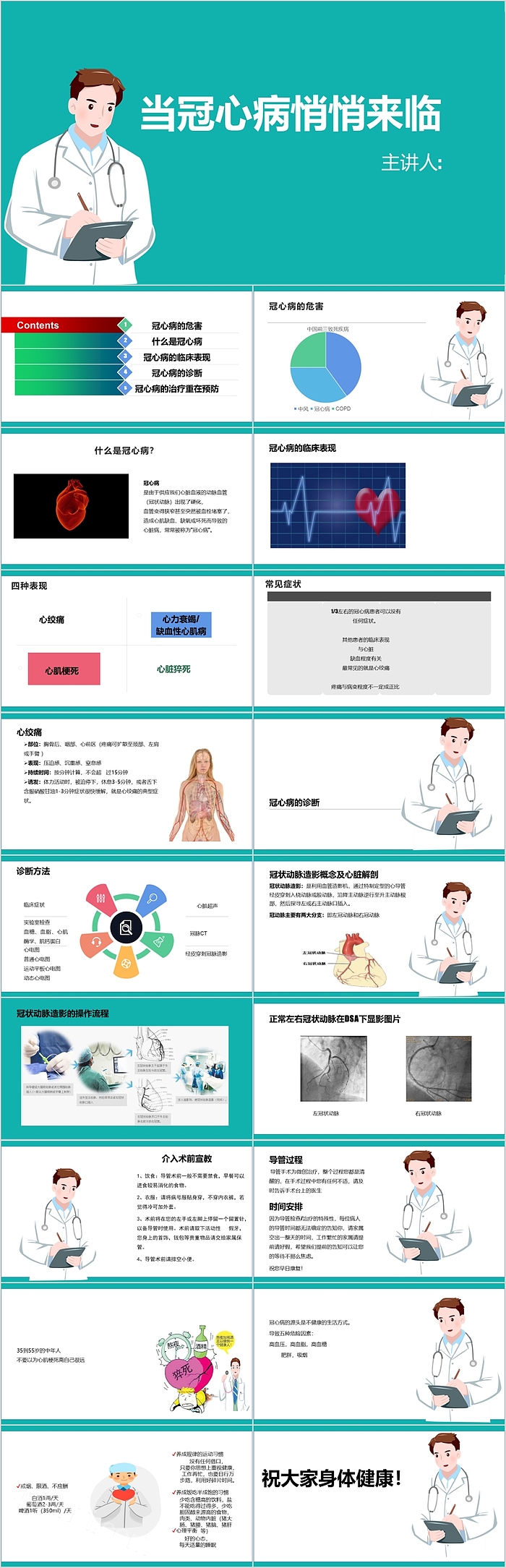 精美大气当冠心病悄悄来临护理查房PPT模板