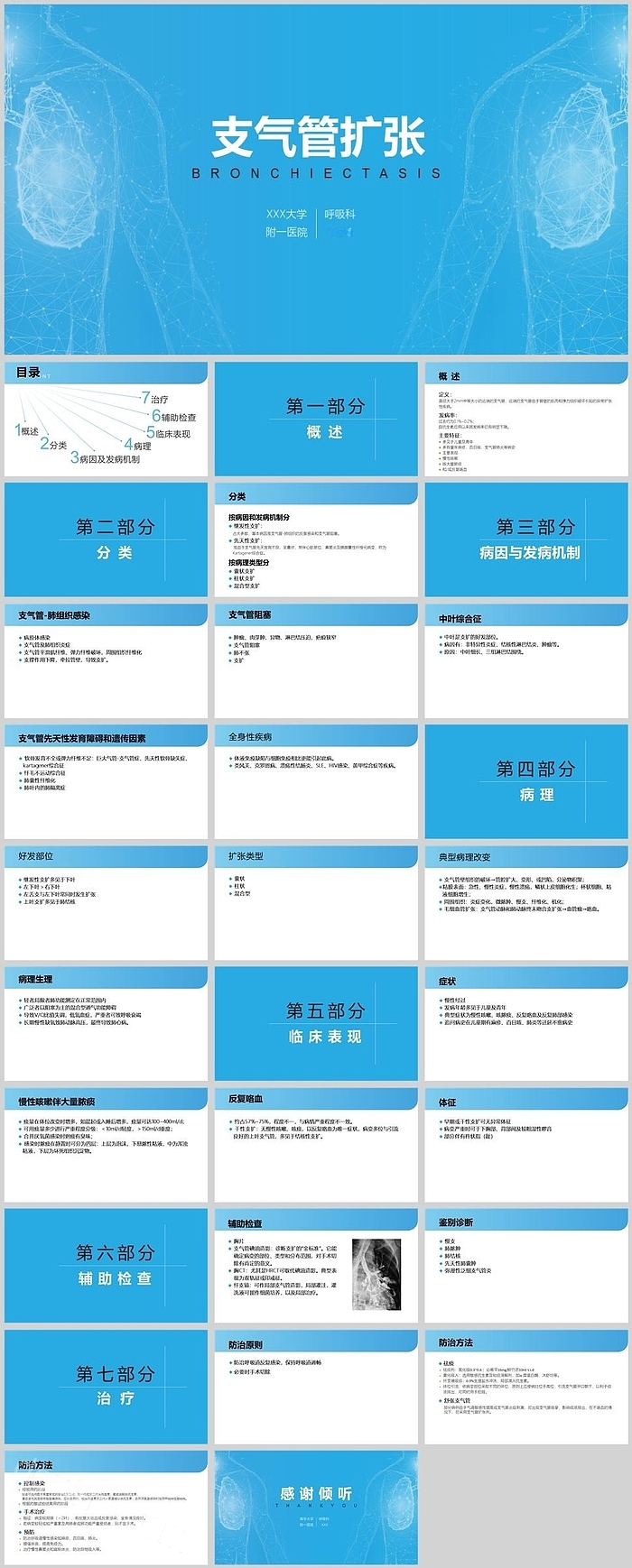 蓝色精美支气管扩张护理查房PPT课件