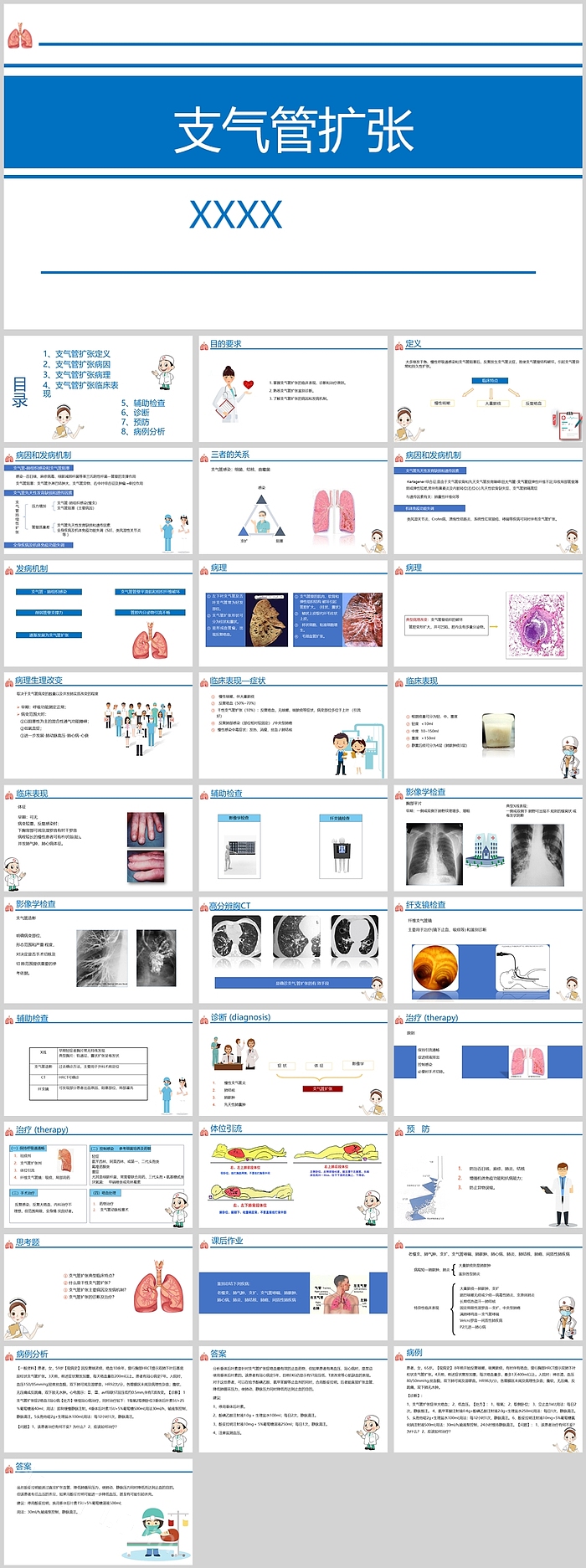 蓝色精美支气管扩张护理知识PPT课件