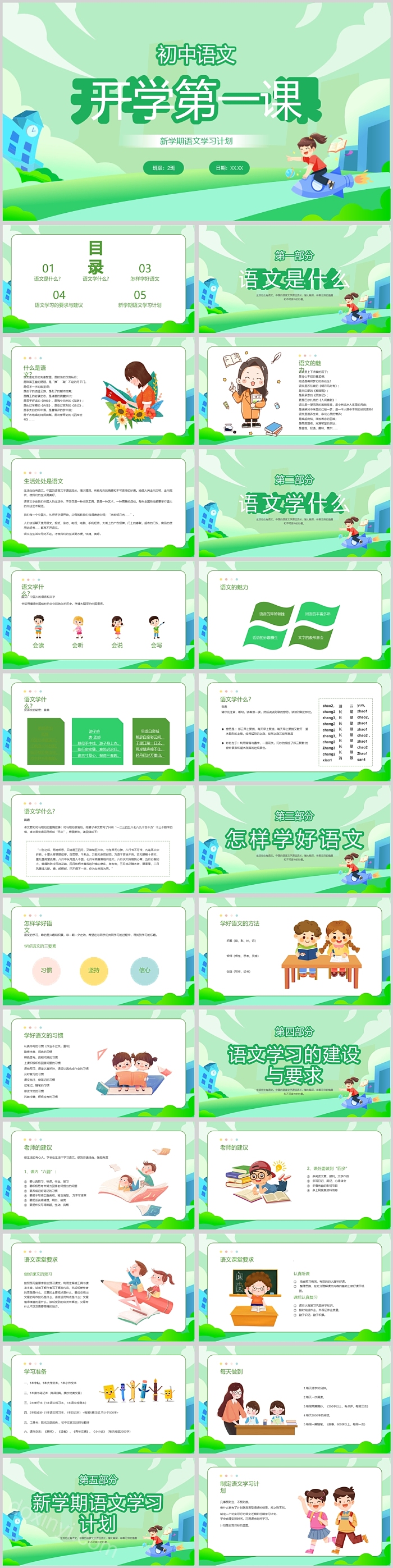 绿色实用初中语文开学第一课PPT课件