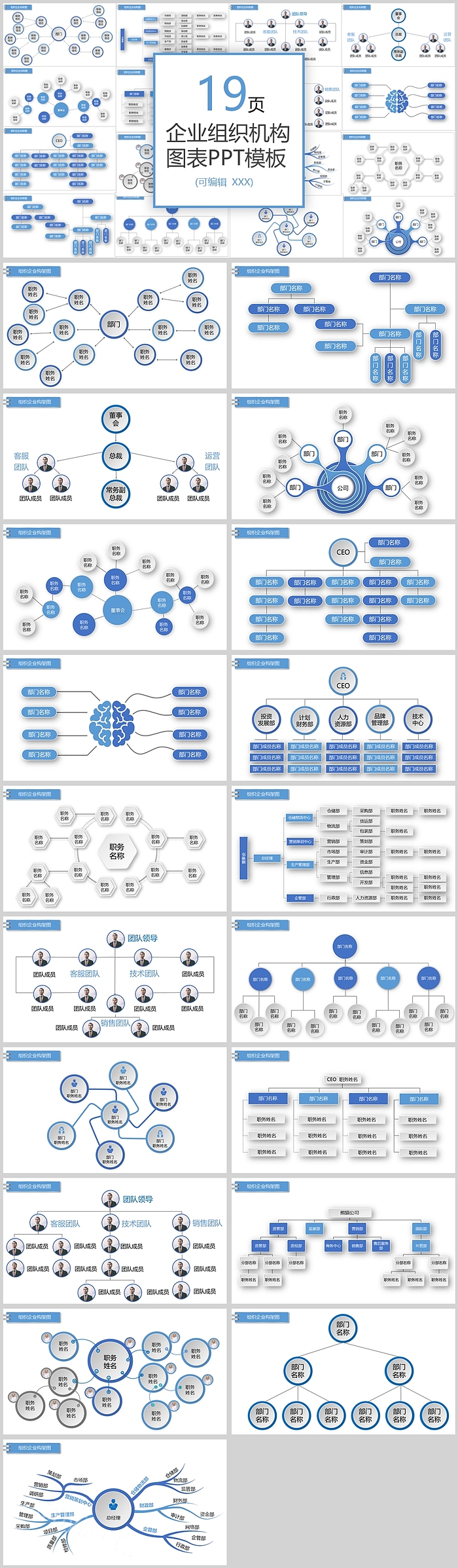 精美19页企业组织机构图表PPT模板
