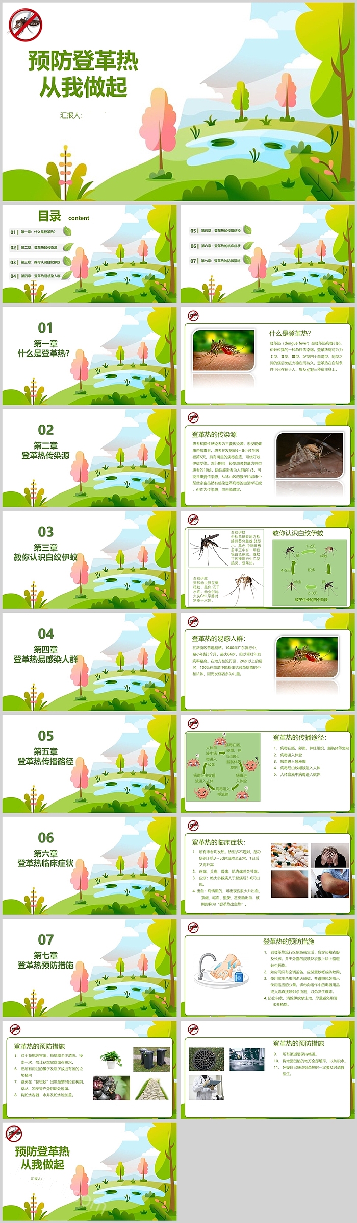 绿色清新预防登革热从我做起宣传推广PPT模板