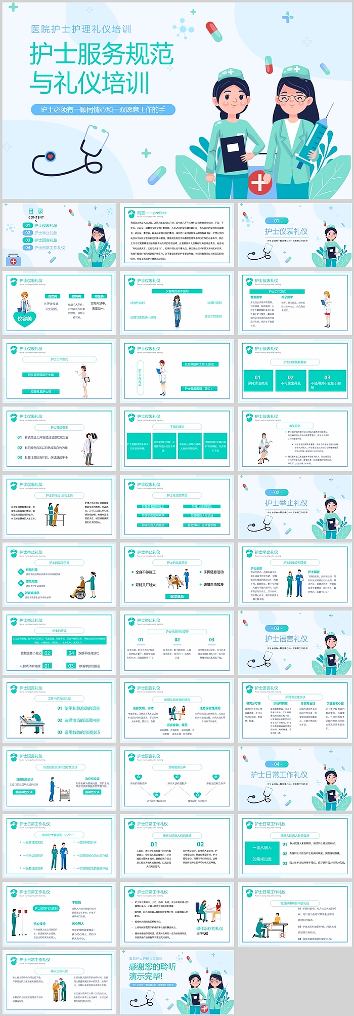 绿色护士服务规范与礼仪培训PPT模板