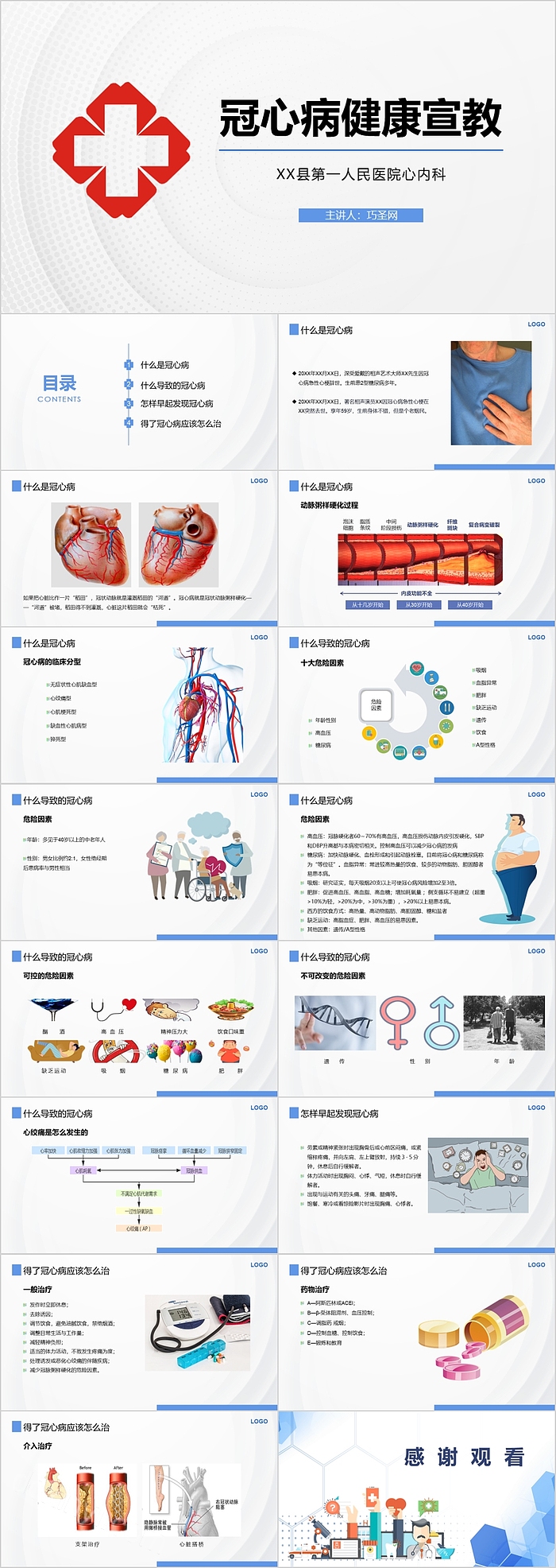 创意精美冠心病健康宣教护理查房PPT