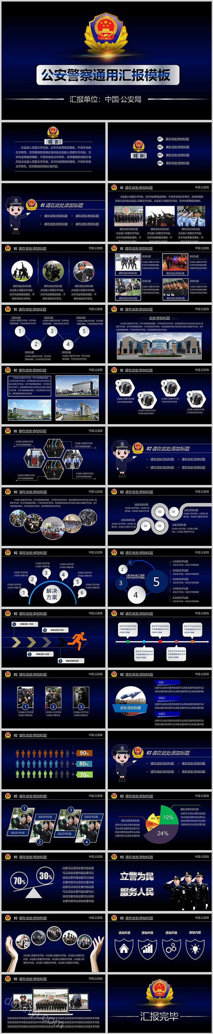 精美大气蓝色公安警察通用汇报PPT模板