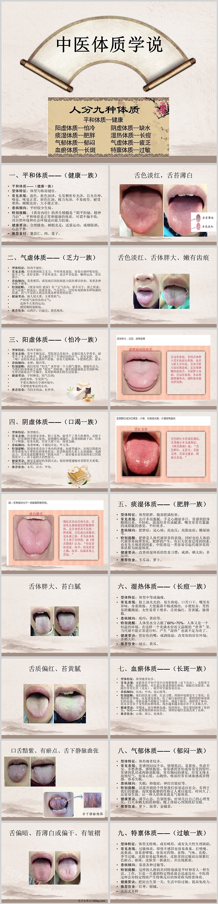 中医九种体质舌诊19页PPT模板