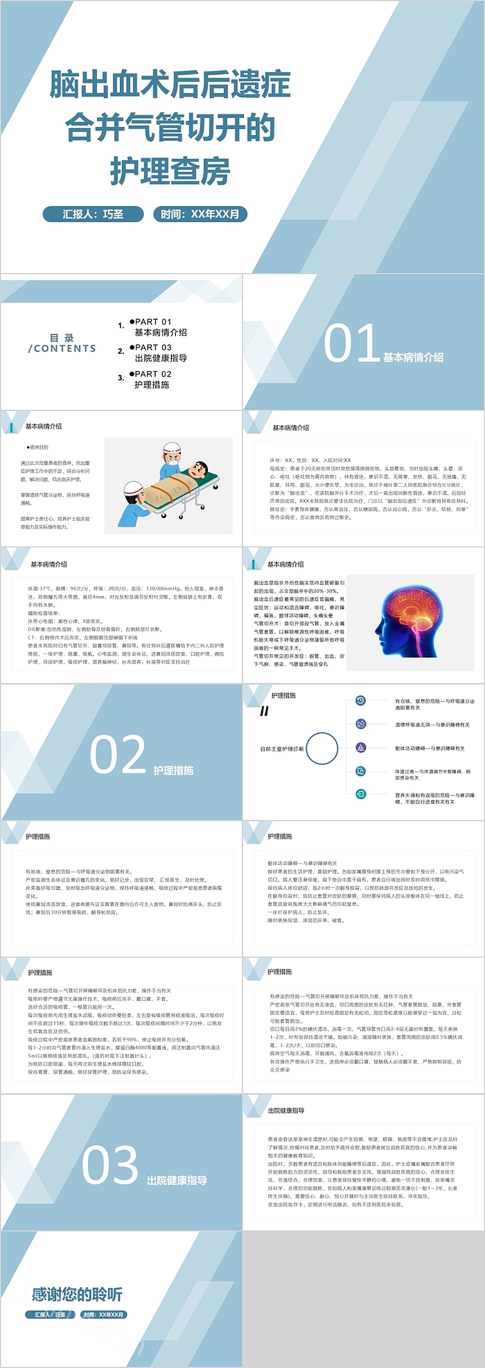 脑出血术后后遗症合并气管切开的护理查房PPT模板