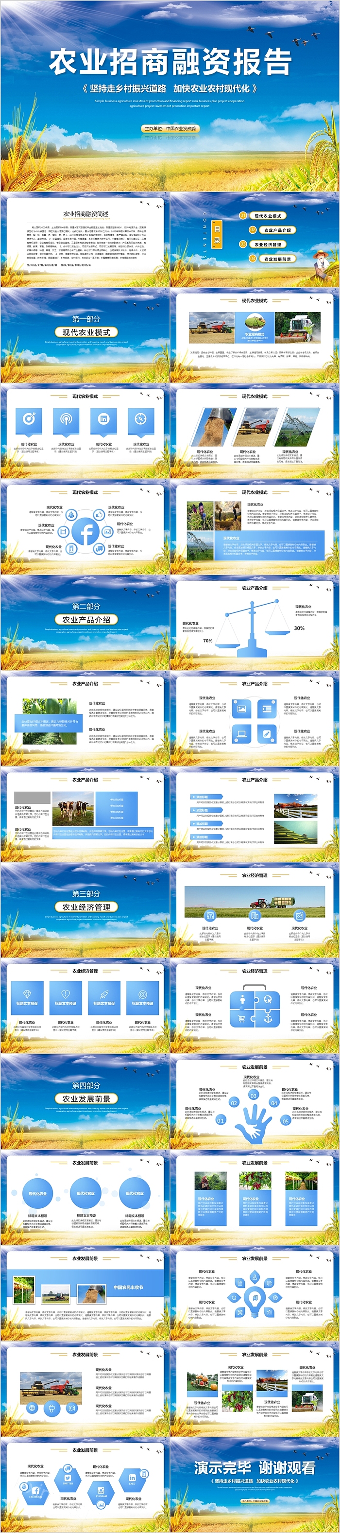 精美蓝色农业招商融资报告PPT课件