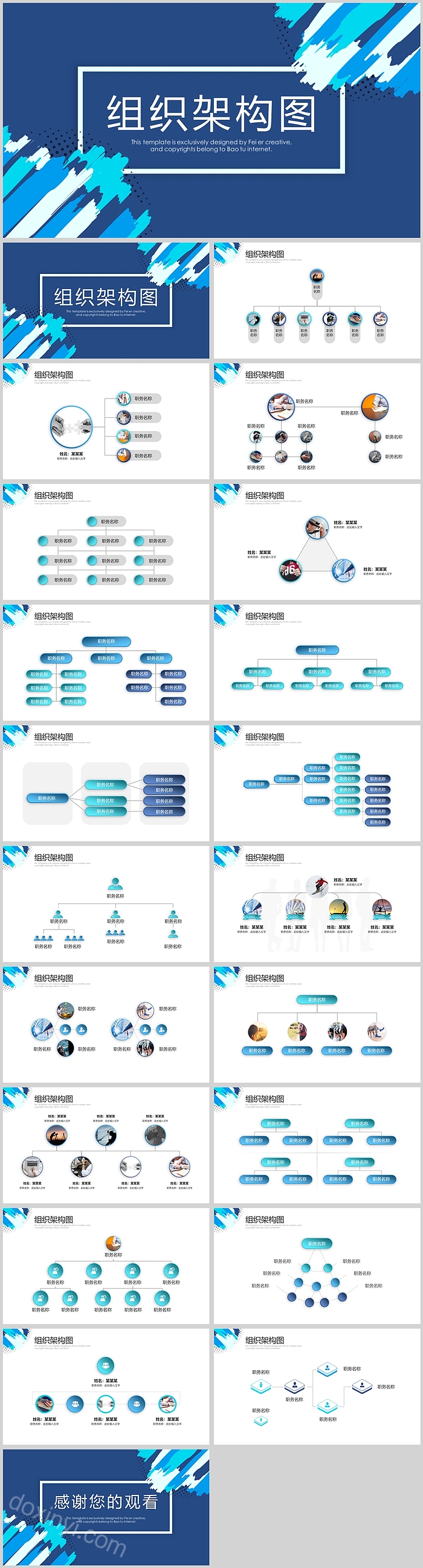 蓝色企业大气组织架构图PPT模板