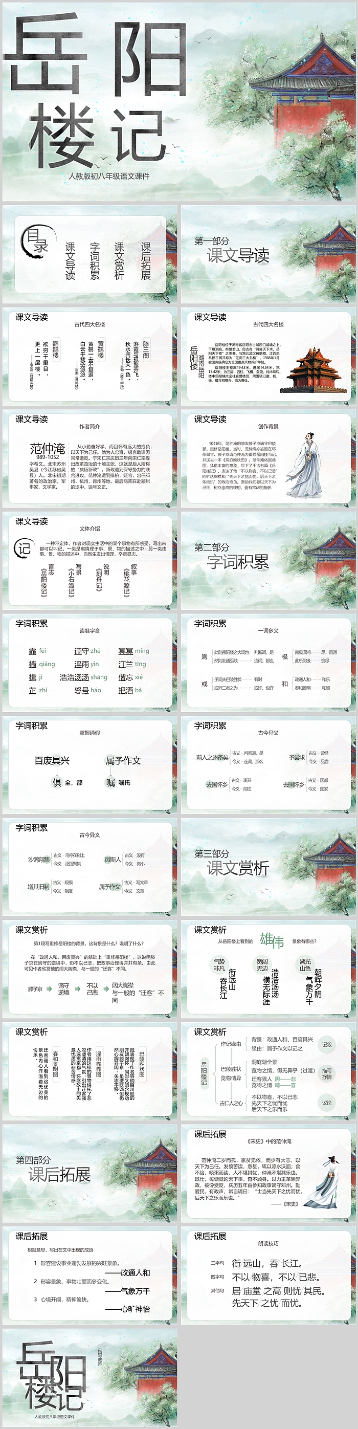 创意卡通精美教版初八年级语文课件岳阳楼记PPT课件