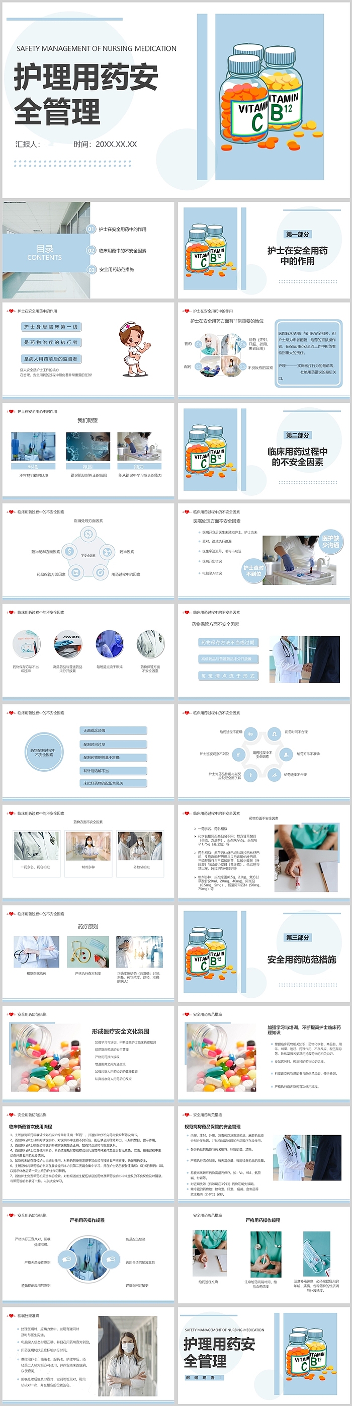 浅蓝小清新医疗医学护理用药安全管理PPT模板