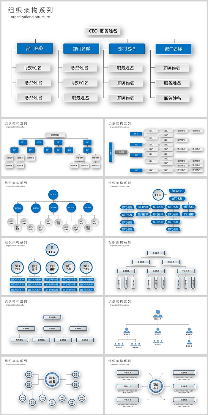 蓝色商务风组织框架系列PPT模板