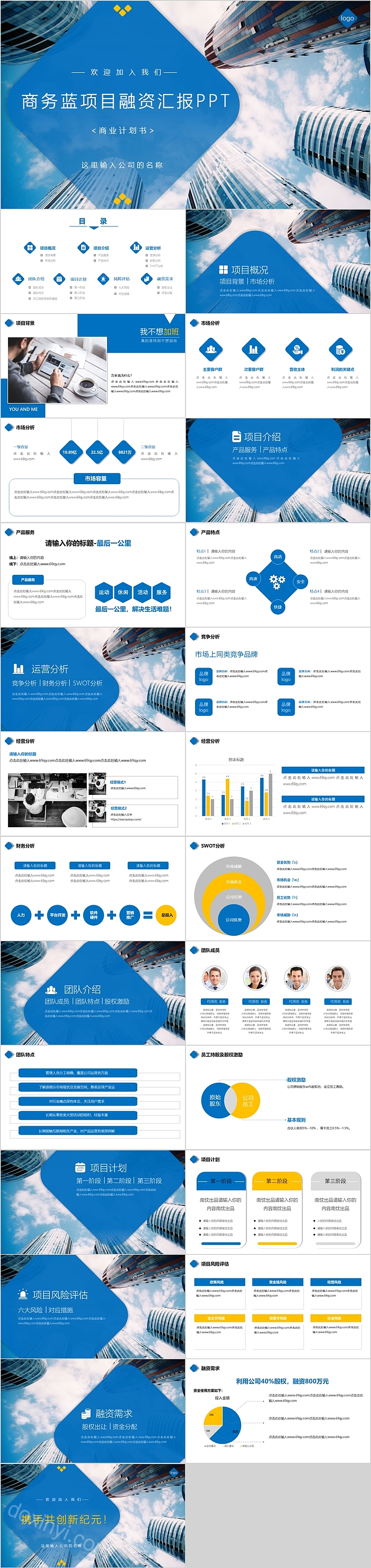商务蓝项目融资汇报PPT模板
