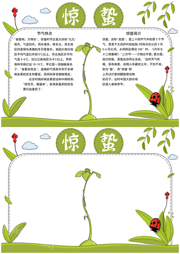 2024惊蛰的英文手抄报图片惊蛰节气特点中国传统二十四节气惊蛰时节电子小报模板