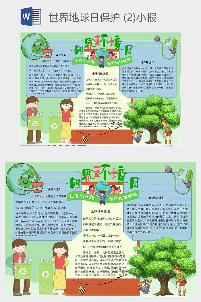 2023世界地球日手抄报保护环境从我做起含线稿小报模板