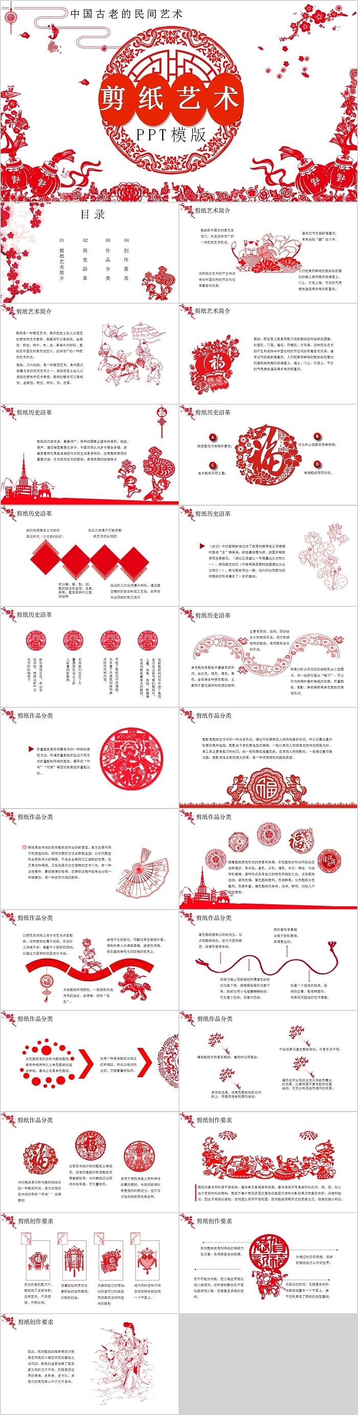 中国古老的民间艺术剪纸艺术PPT模板