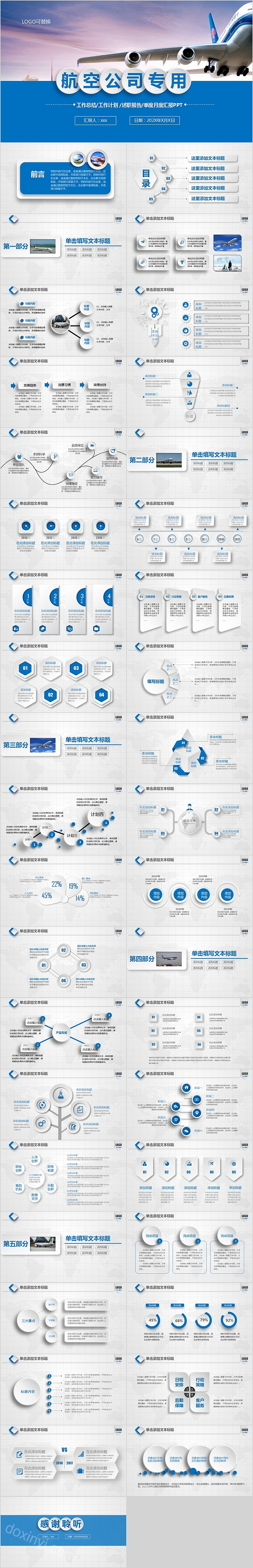 飞机航空专用工作总结汇报PPT模板