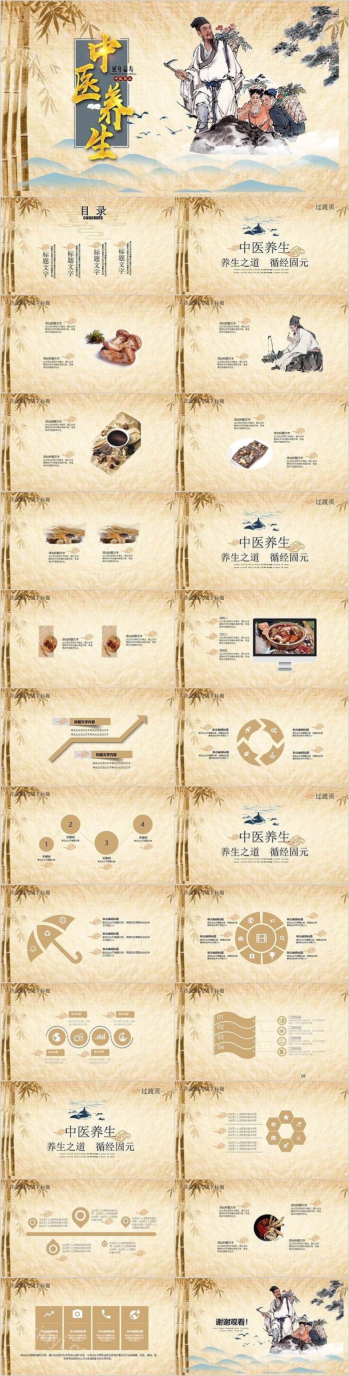 古风古色传统中医养生中医文化PPT模板