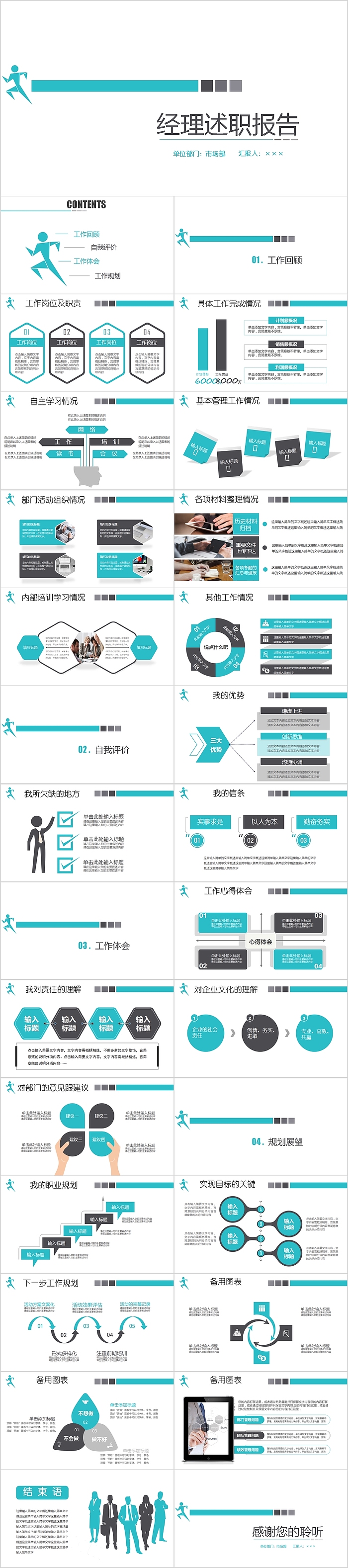 l蓝色简约清新经理述职报告PPT