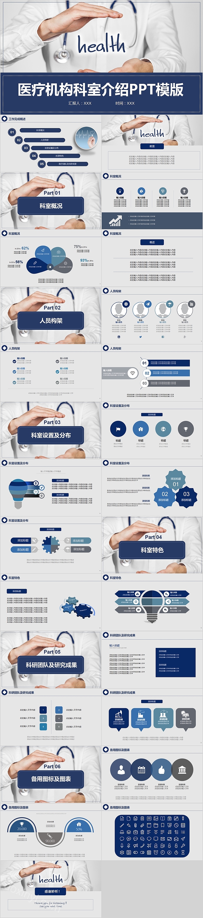 简约医疗机构科室介绍PPT模版