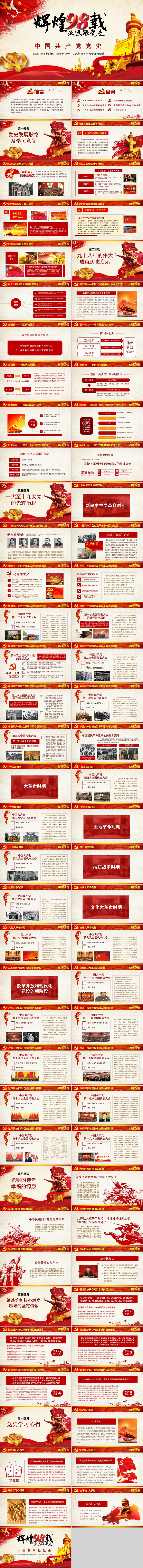 中国共产党党史辉煌98载永远跟党走PPT模板