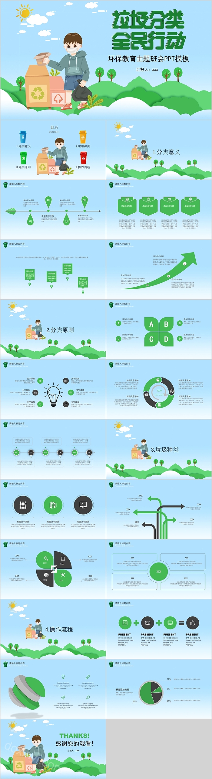 垃圾分类全民行动环保教育主题班会PPT模板