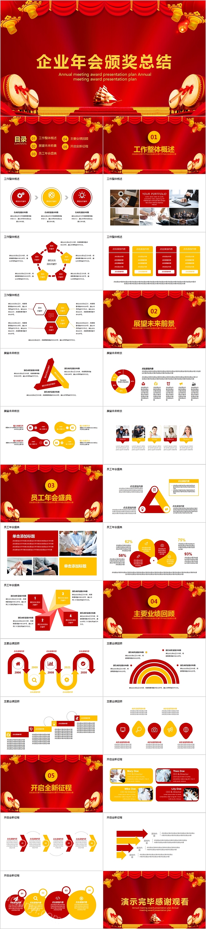 中国风红色企业年会颁奖总结PPT