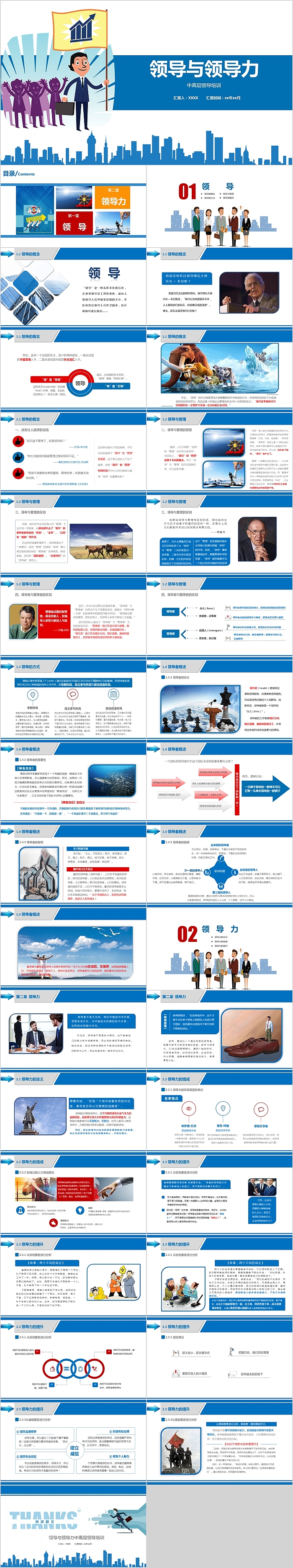 蓝色商务风中高层领导培训领导与领导力PPT模板