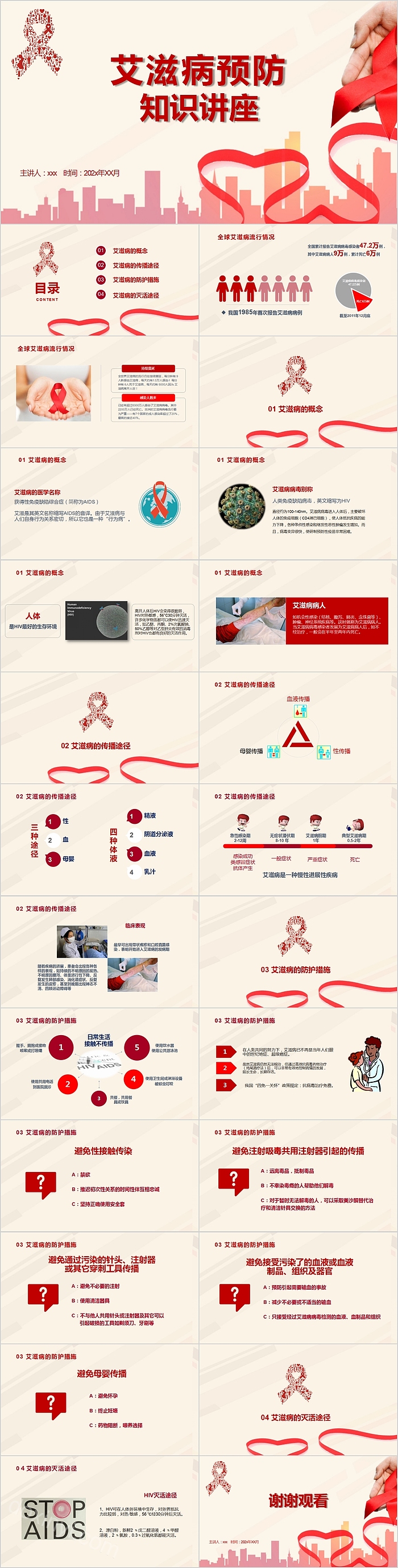 艾滋病预防知识讲座健康宣传教育PPT模板