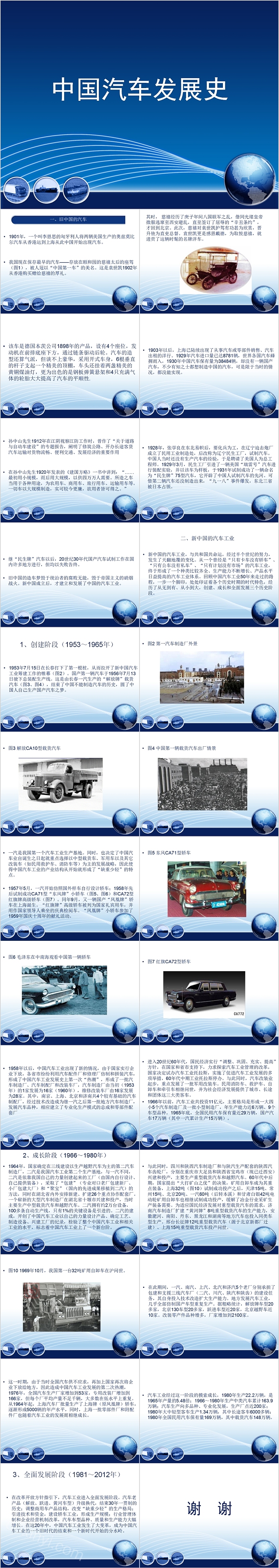 蓝色大气中国汽车发展史PPT模板