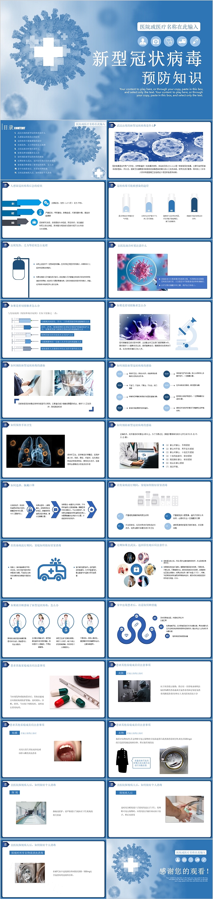 蓝色新型冠状病毒预防知识PPT