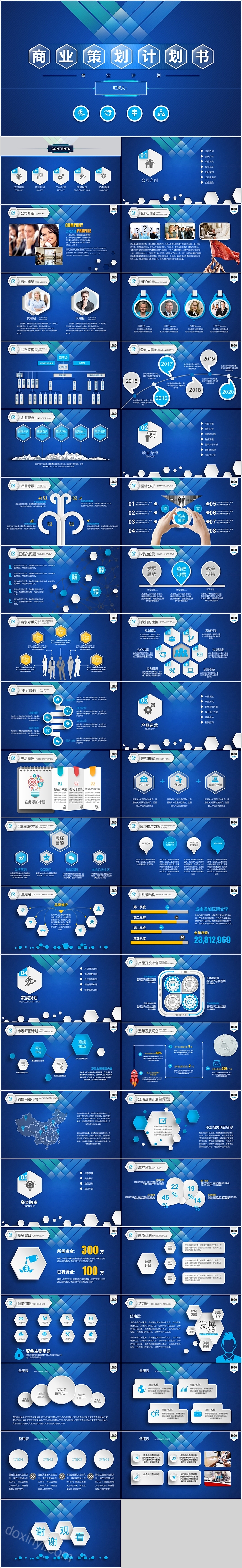 经典蓝色系列商业策划计划书PPT模板