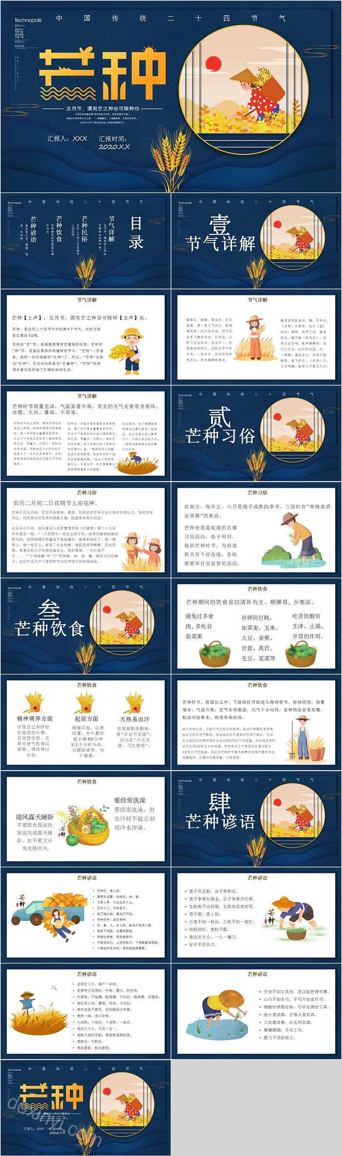 中国传统二十四节气芒种汇报PPT模板