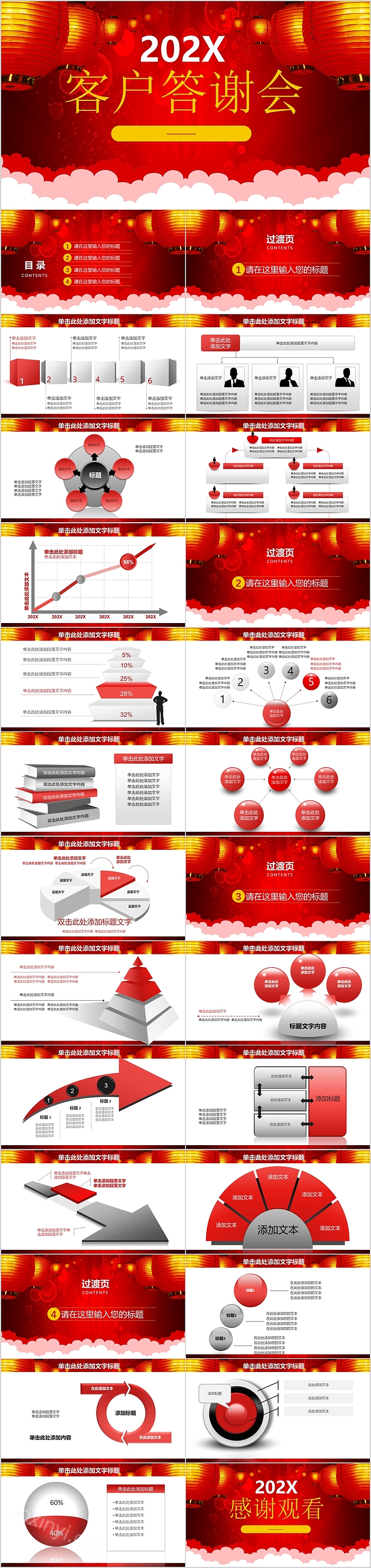 简约中国红年终客户答谢会年终总结PPT模板