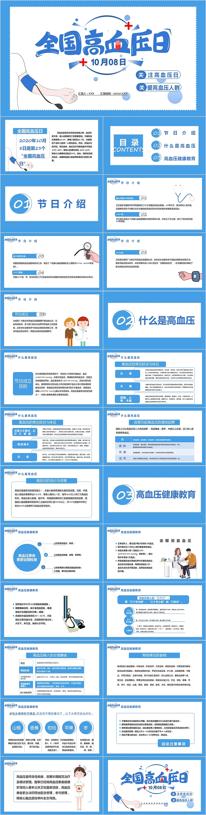 蓝色全国高血压日宣传PPT