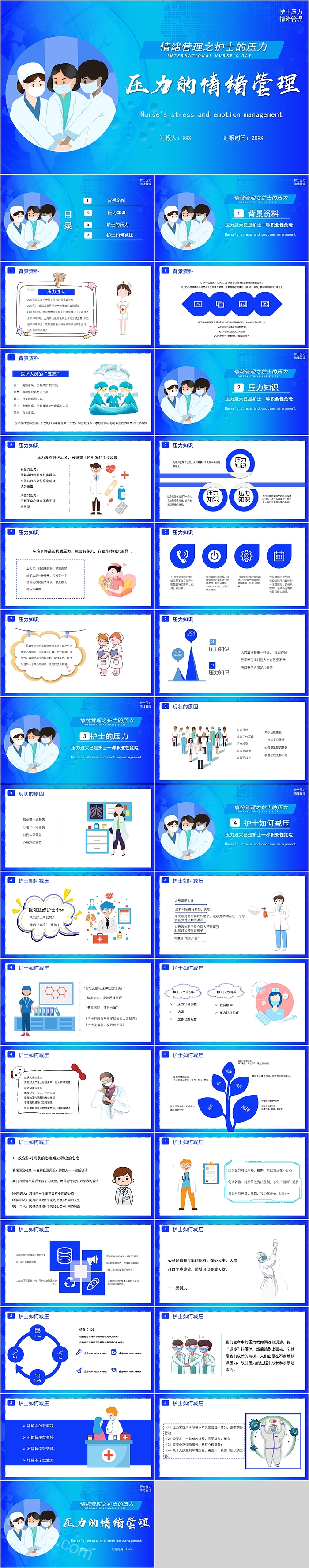 简约清新护士压力情绪管理PPT模板